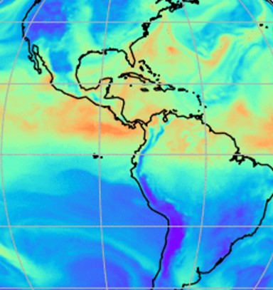Swirls of blue, green, and orange on a global map